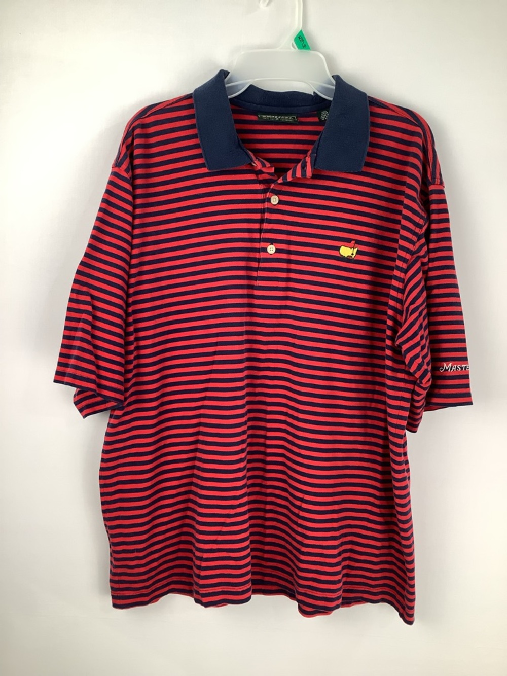 Masters Men's Vintage Red & Navy Striped Golf Polo with Embroidered Logo